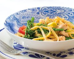 Tiras de peru com legumes no wok