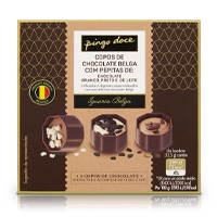 Copos de Chocolate Belga c/ Pepitas de Chocolate Branco, Preto e Leite Pingo Doce 50G